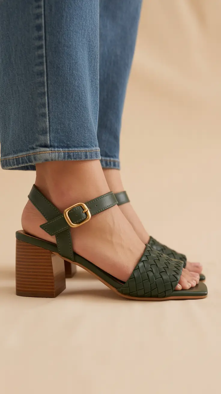 summer footwear women style Woven Green Heels That Bring Texture Into Focus