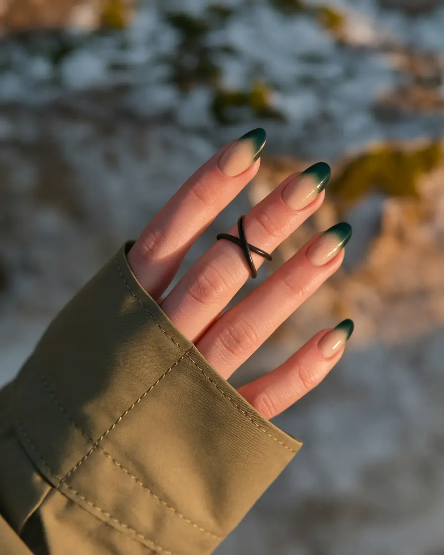2025 Fall Manicure Ideas Deep Green French Tips