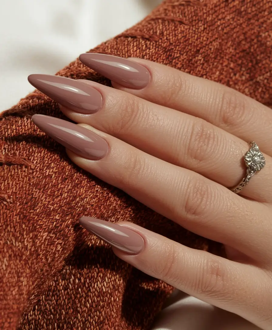 2025 Fall Manicure Ideas Mocha Gloss Stiletto