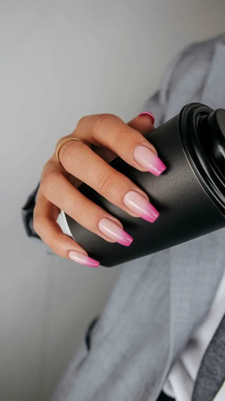 2025 Fall Manicure Ideas Pink Ombre French Fade