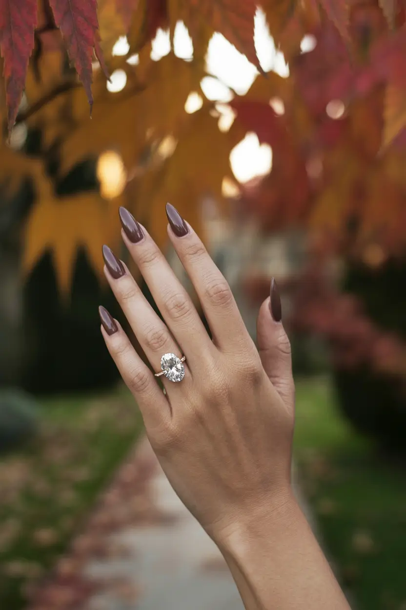 2025 Fall Manicure Ideas Rich Brown Almond Elegance