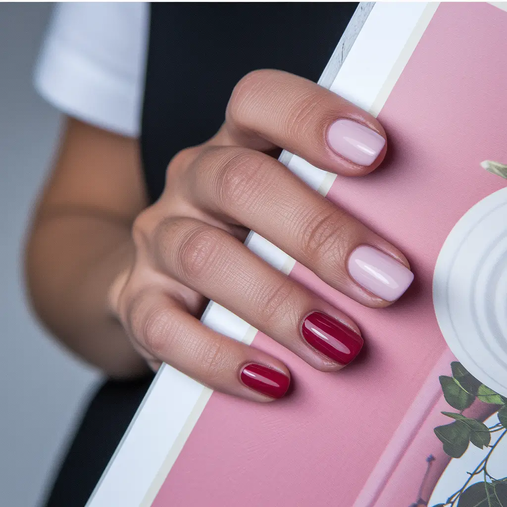 2025 Fall Manicure Ideas Soft Gradient Pink and Red