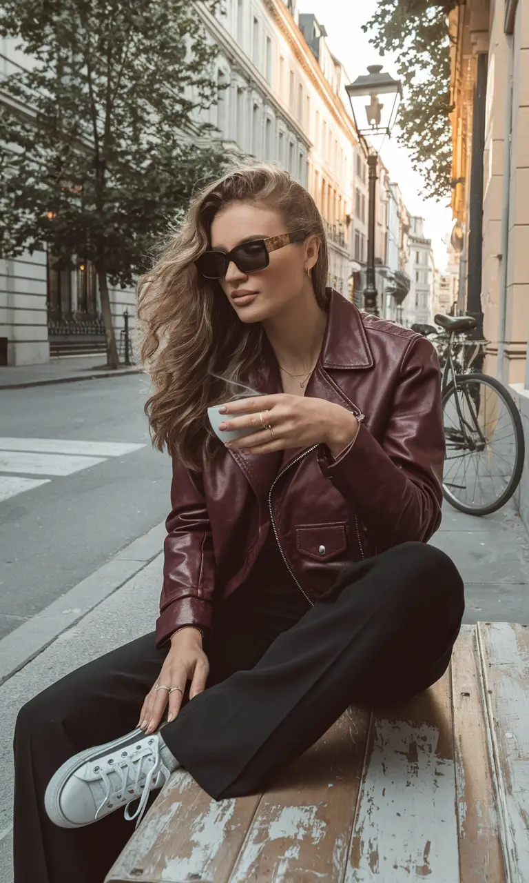 everyday fall outfits ideas 2025 Burgundy Leather and Street Cool Combo
