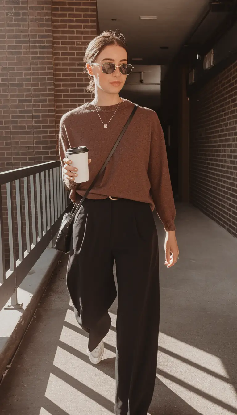 everyday fall outfits ideas 2025 Coffee Run Cool in Elevated Neutrals