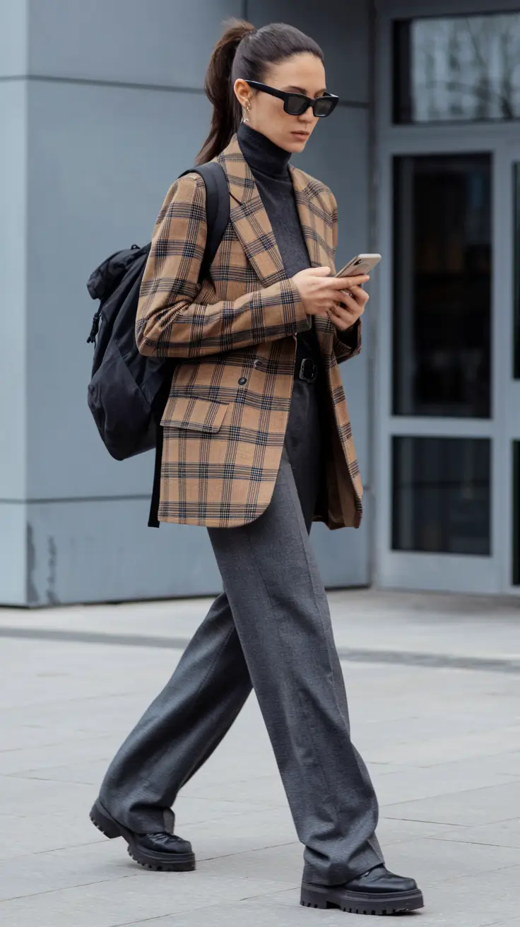 everyday fall outfits ideas 2025 Power Plaid and Business Casual Balance