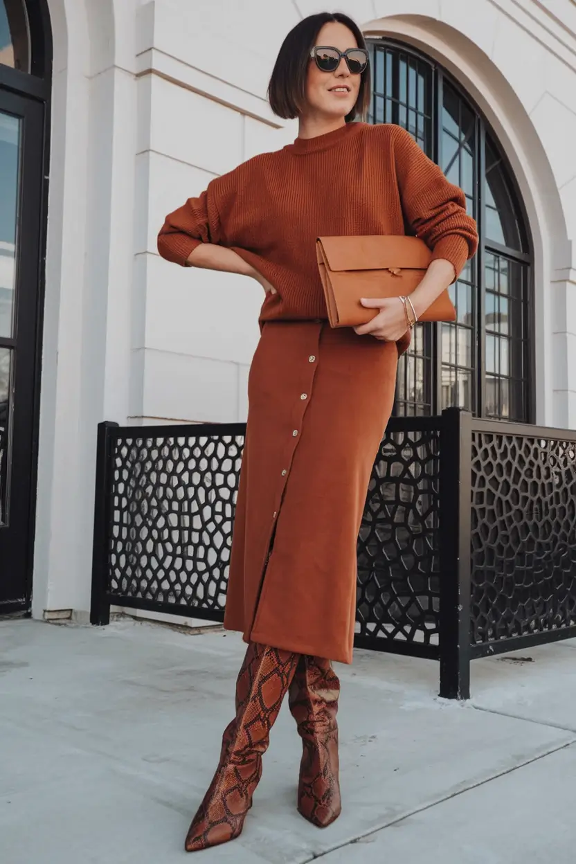 fall fashion outfits ideas 2025 Monochrome Rust Elegance