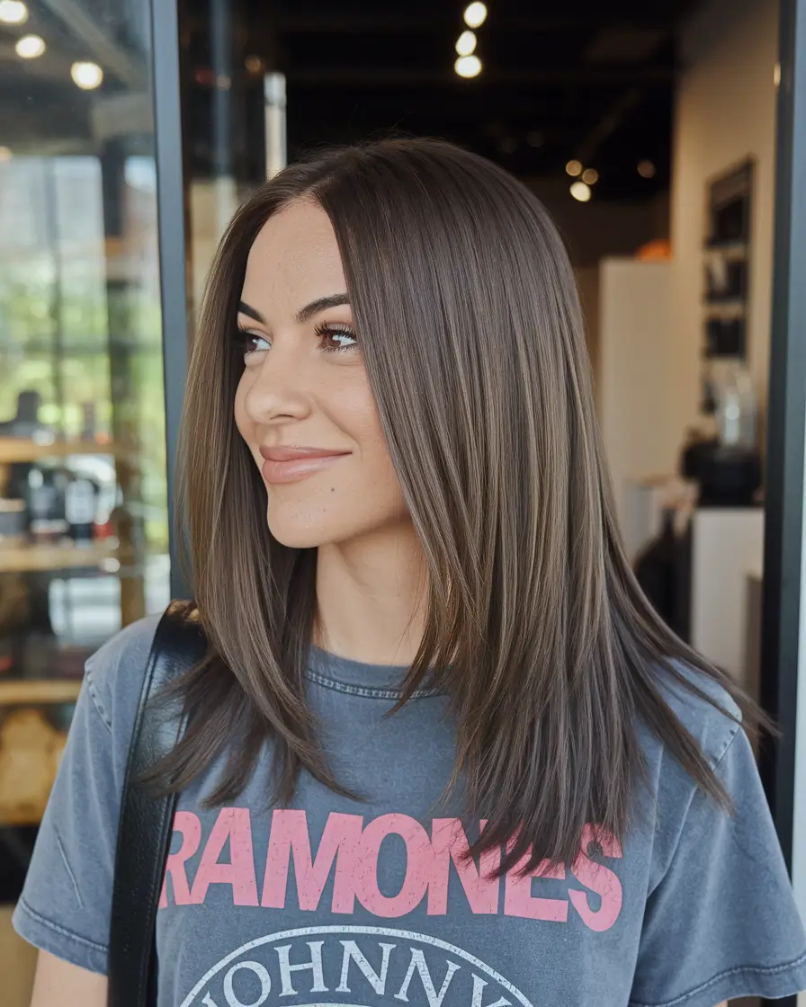 Fall Hair Color Ideas for Brunette 2025 Cool-Toned Medium Brunette