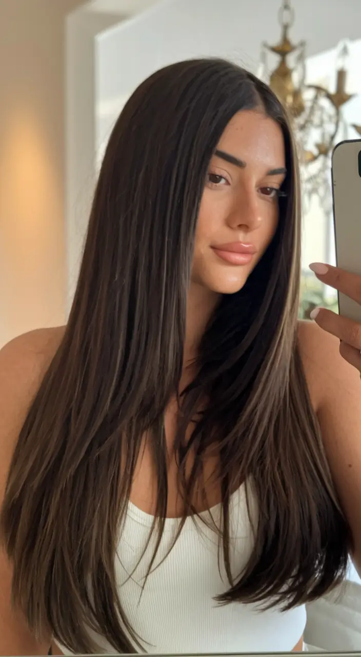 Fall Hair Color Ideas for Brunette 2025 Deep Espresso Brunette with Long Shine
