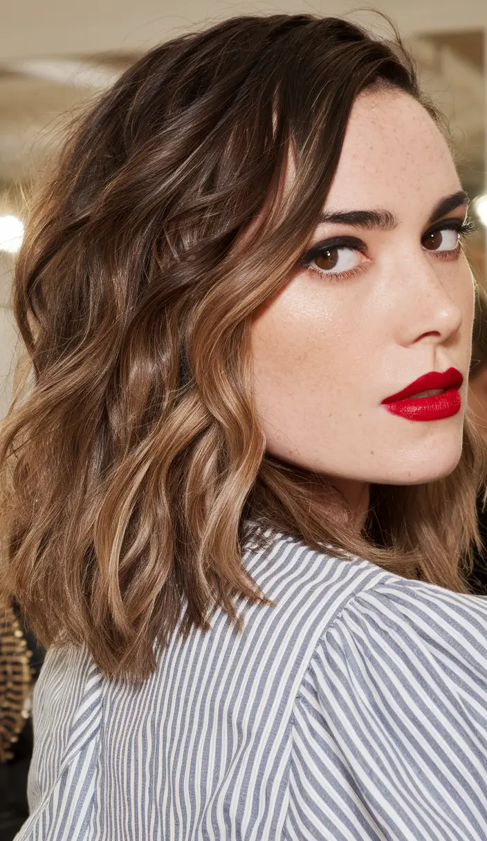 Fall Hair Color Ideas for Brunette 2025 Shoulder-Length Brunette with Balayage Dimension