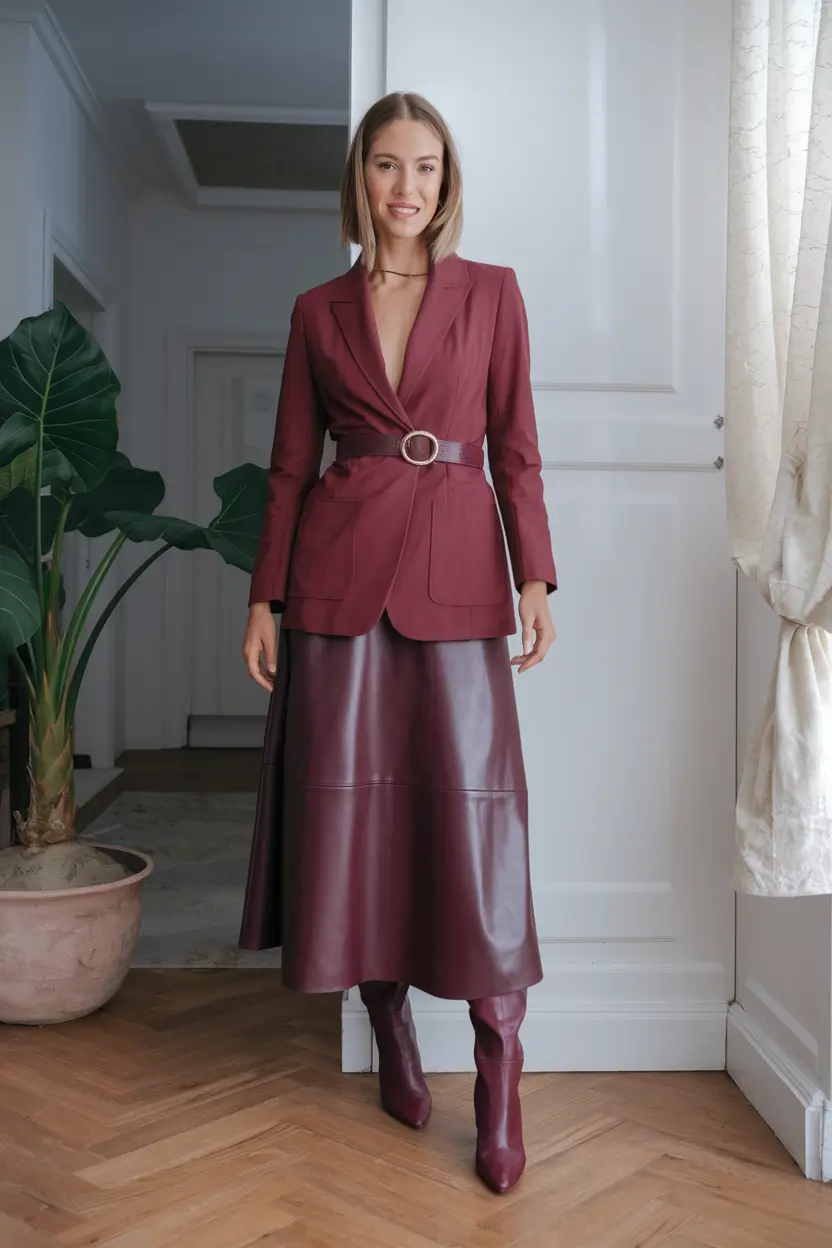 fall office outfits for women ideas 2025 Beige Wrap Coat with Pencil Skirt