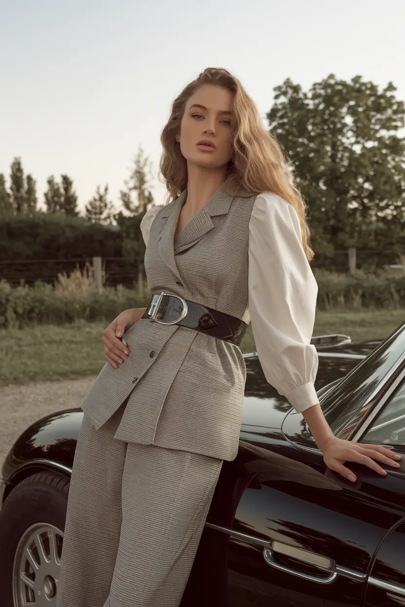 fall office outfits for women ideas 2025 Structured Vest Suit with Feminine Touches