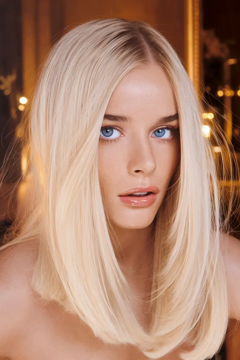 Golden Fall Hair Color for Blondes in 2025 Sleek Shoulder Length Straight Blonde