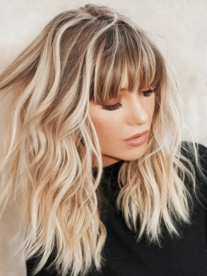 Golden Fall Hair Color for Blondes in 2025 Caramel Balayage with Fringe