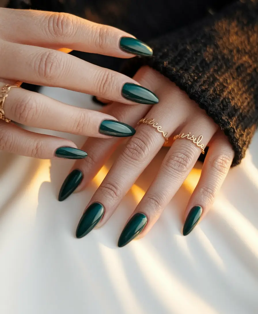Trendy Early Fall Nails Ideas 2025 Deep Emerald Elegance