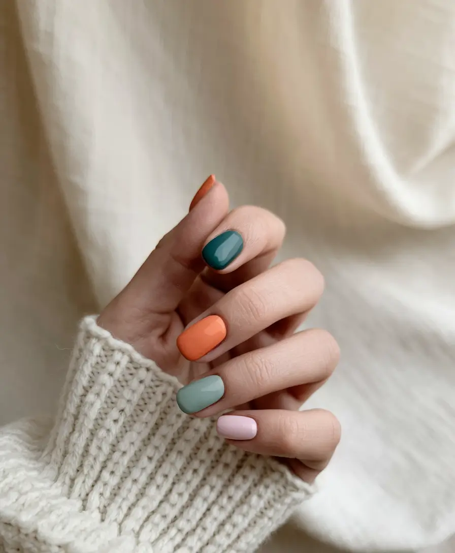 Trendy Early Fall Nails Ideas 2025 Playful Mix of Muted Colors