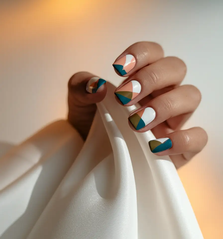 Trendy Early Fall Nails Ideas 2025 Geometric Color Block Play