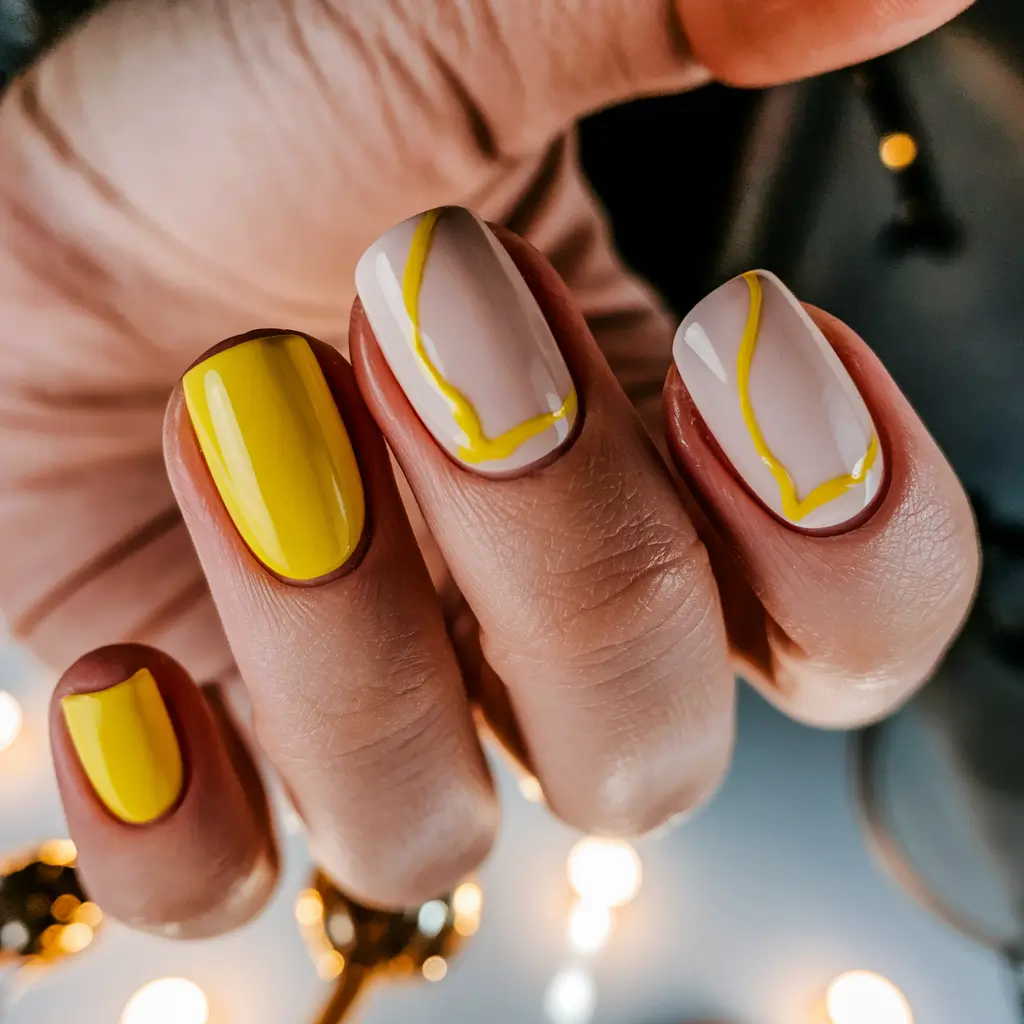 Trendy Fall Nail Colors - New Shades 2025 Yellow Abstract