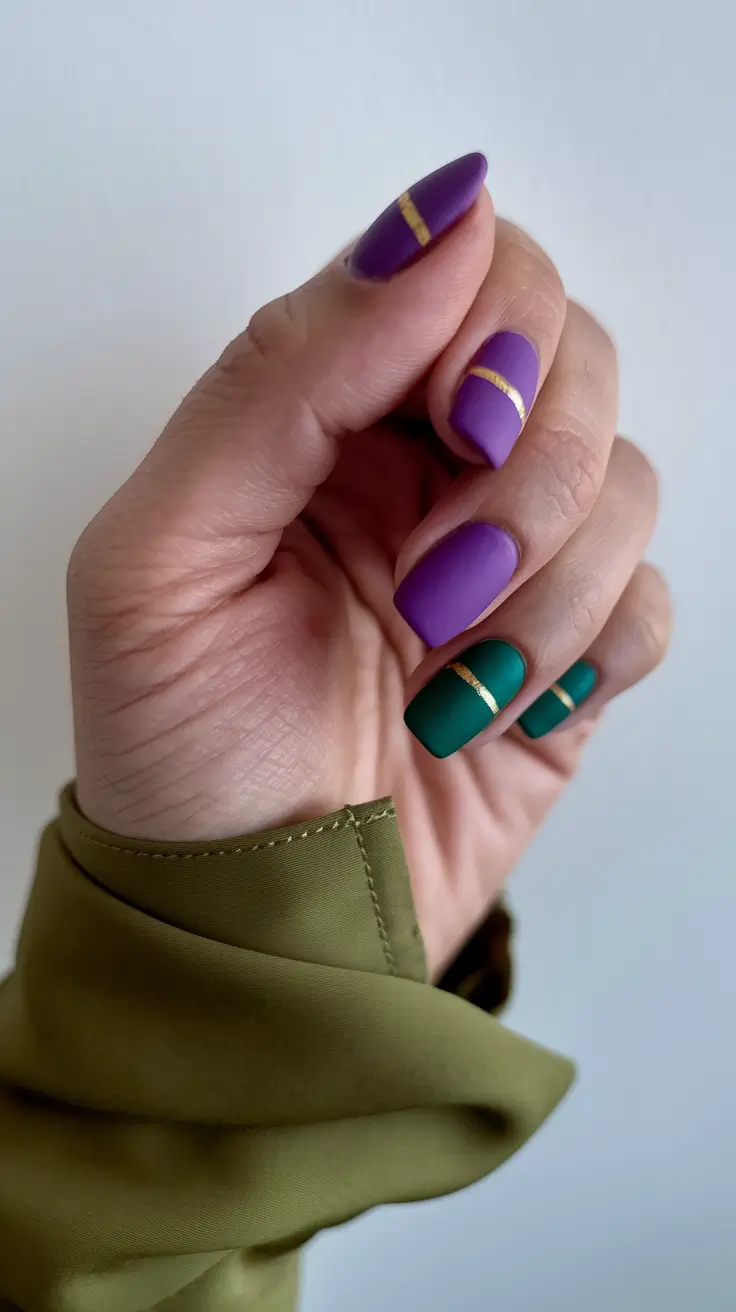 Trendy Fall Nail Colors - New Shades 2025 Matte Purple and Green