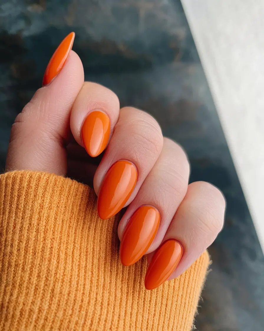 Trendy Fall Nail Colors - New Shades 2025 Fiery Orange Almond