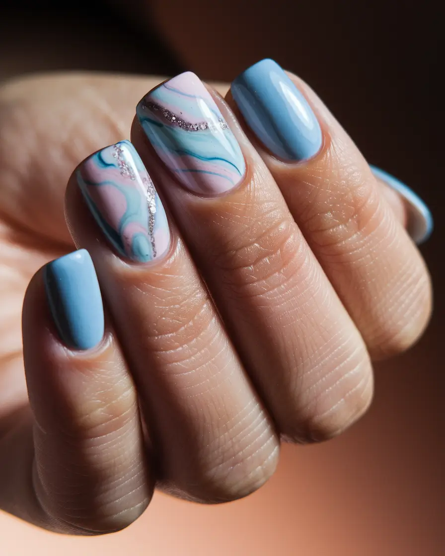 Trendy Fall Nail Colors - New Shades 2025 Dreamy Blue Swirls