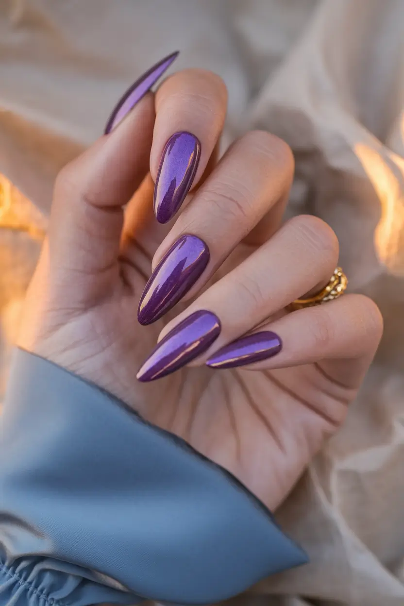 Trendy Fall Nail Colors - New Shades 2025 Metallic Purple Chrome