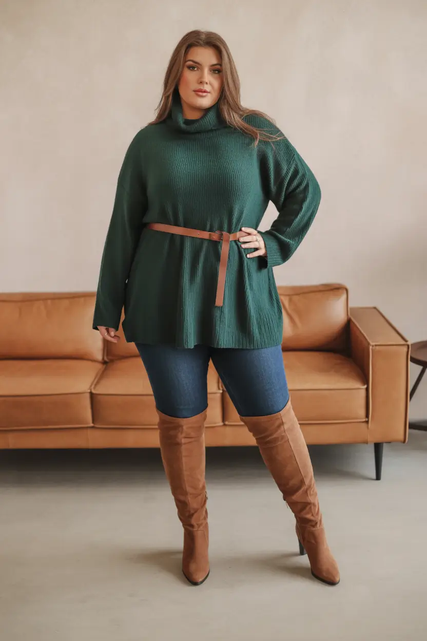 Capsule Wardrobe Guide Winter 2025-2026 Plus Size Emerald Elegance with Over-the-Knee Boots