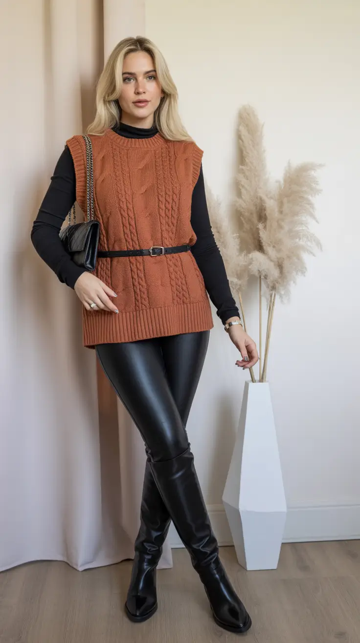 Casual Outfits for Winter 2025–2026 Leather and Knit Balance