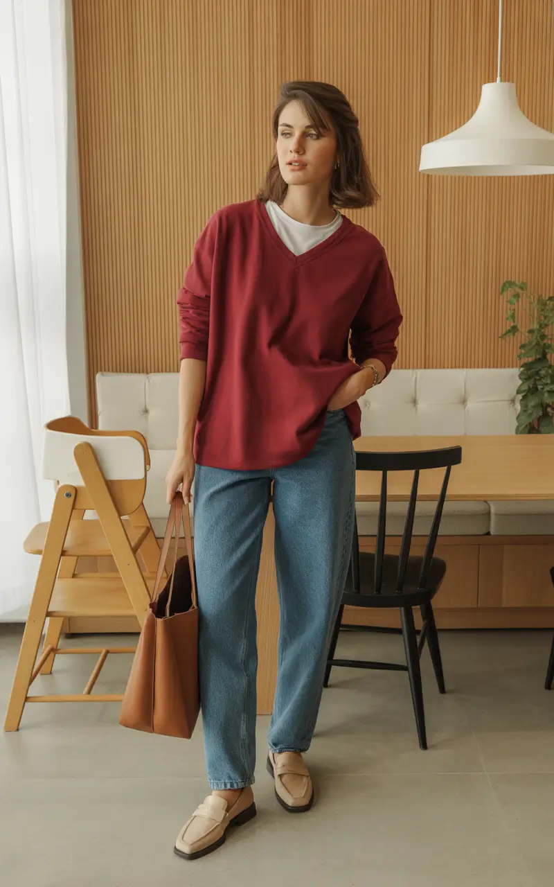 classy winter outfits ideas 2025-2026 Effortless Burgundy Layers