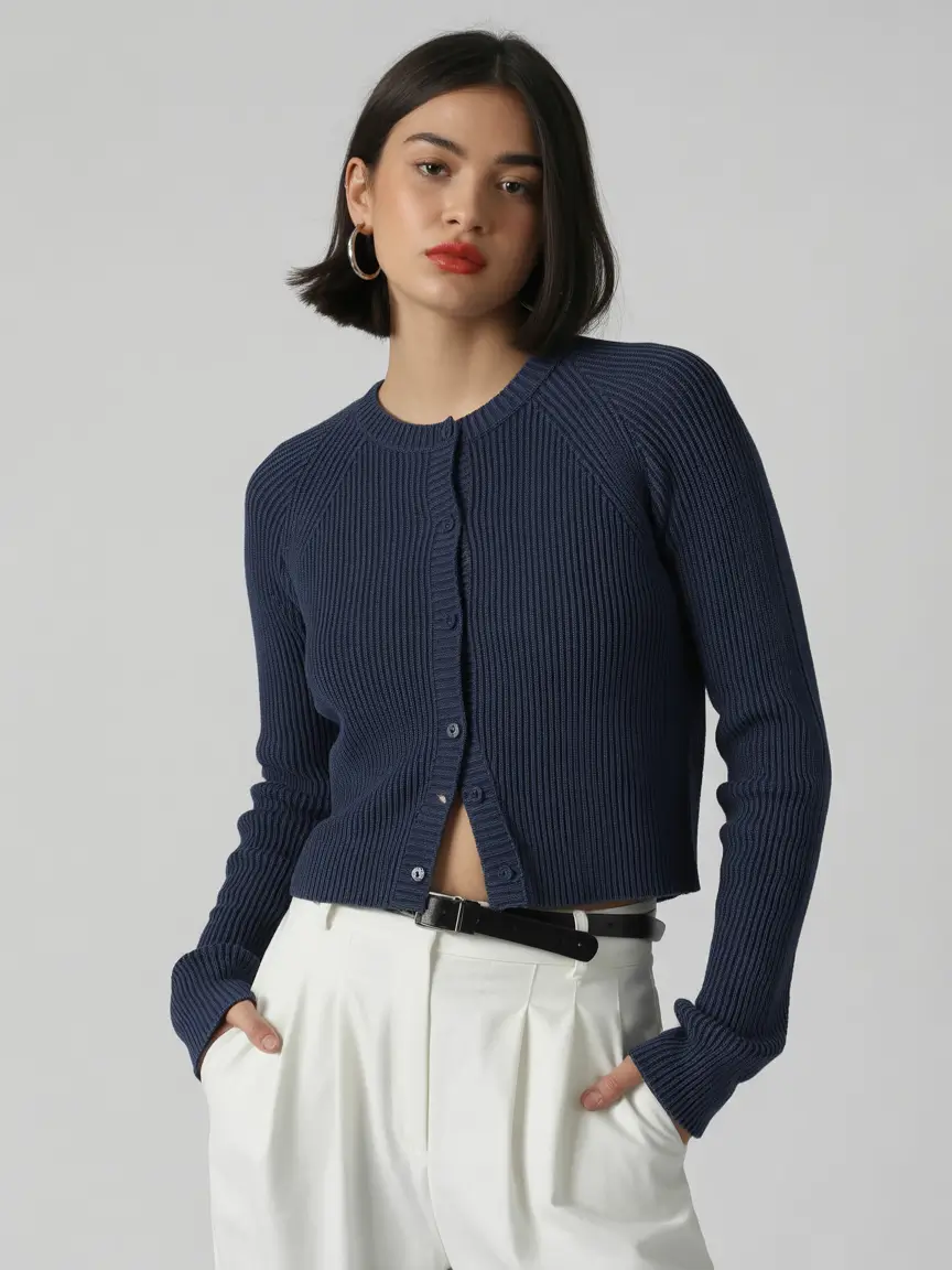 classy winter outfits ideas 2025-2026 Navy Cardigan Refinement