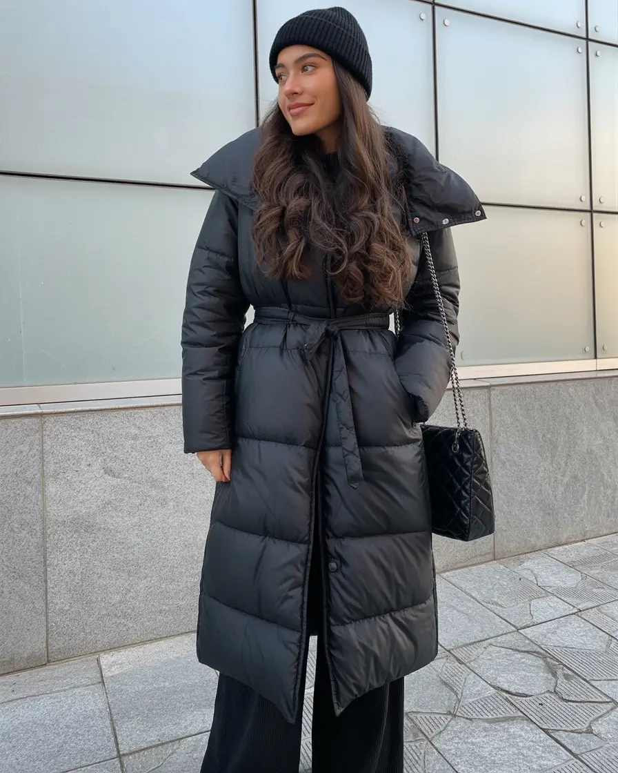classy winter outfits ideas 2025-2026 Classic Black Puffer with Quilted Elegance