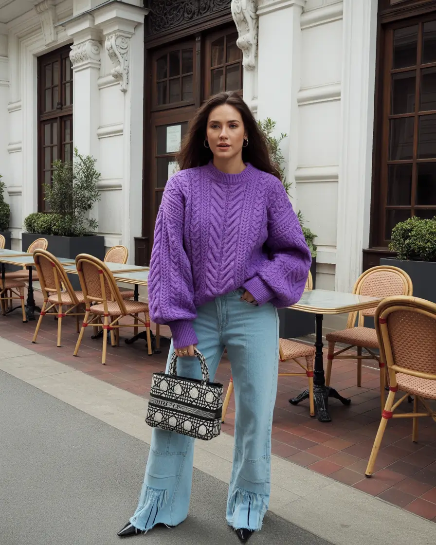 classy winter outfits ideas 2025-2026 Vivid Lilac Knit Statement