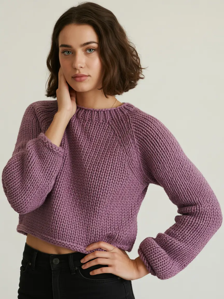 comfy winter outfits ideas 2025 2026 Lavender Crop Knit
