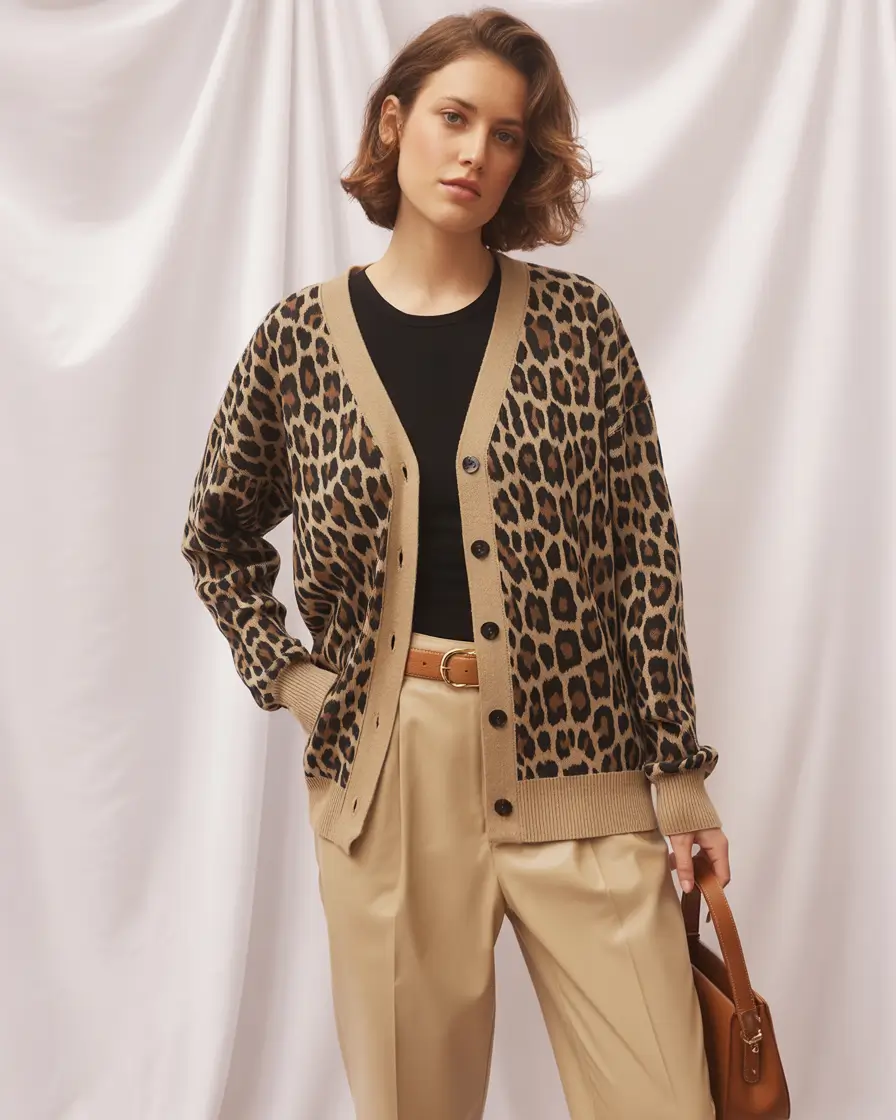comfy winter outfits ideas 2025 2026 Leopard Print Cardigan