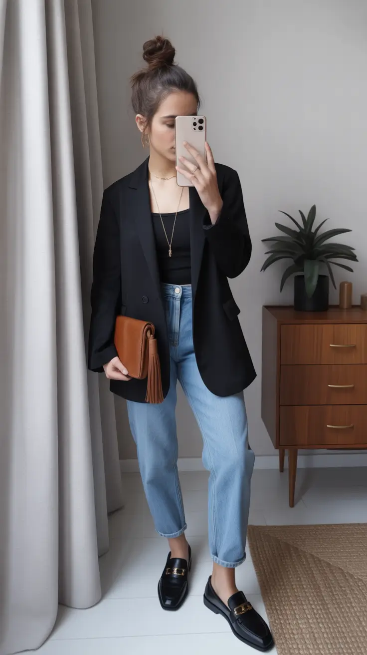 cozy-outfits-to-wear-in-november-2025-Black-Blazer-with-Denim-Ease