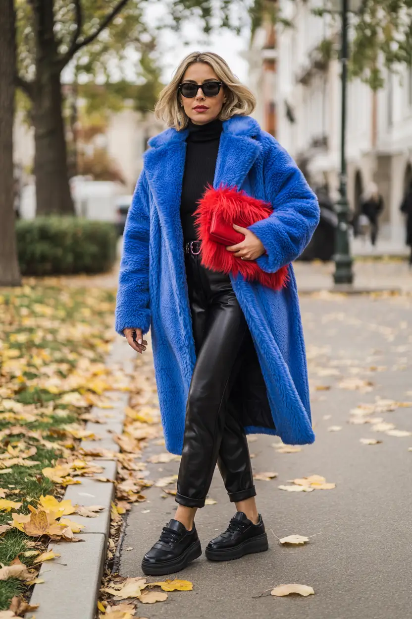 Early Winter Fashion Outfits 2025 Electric Blue and Red Pop