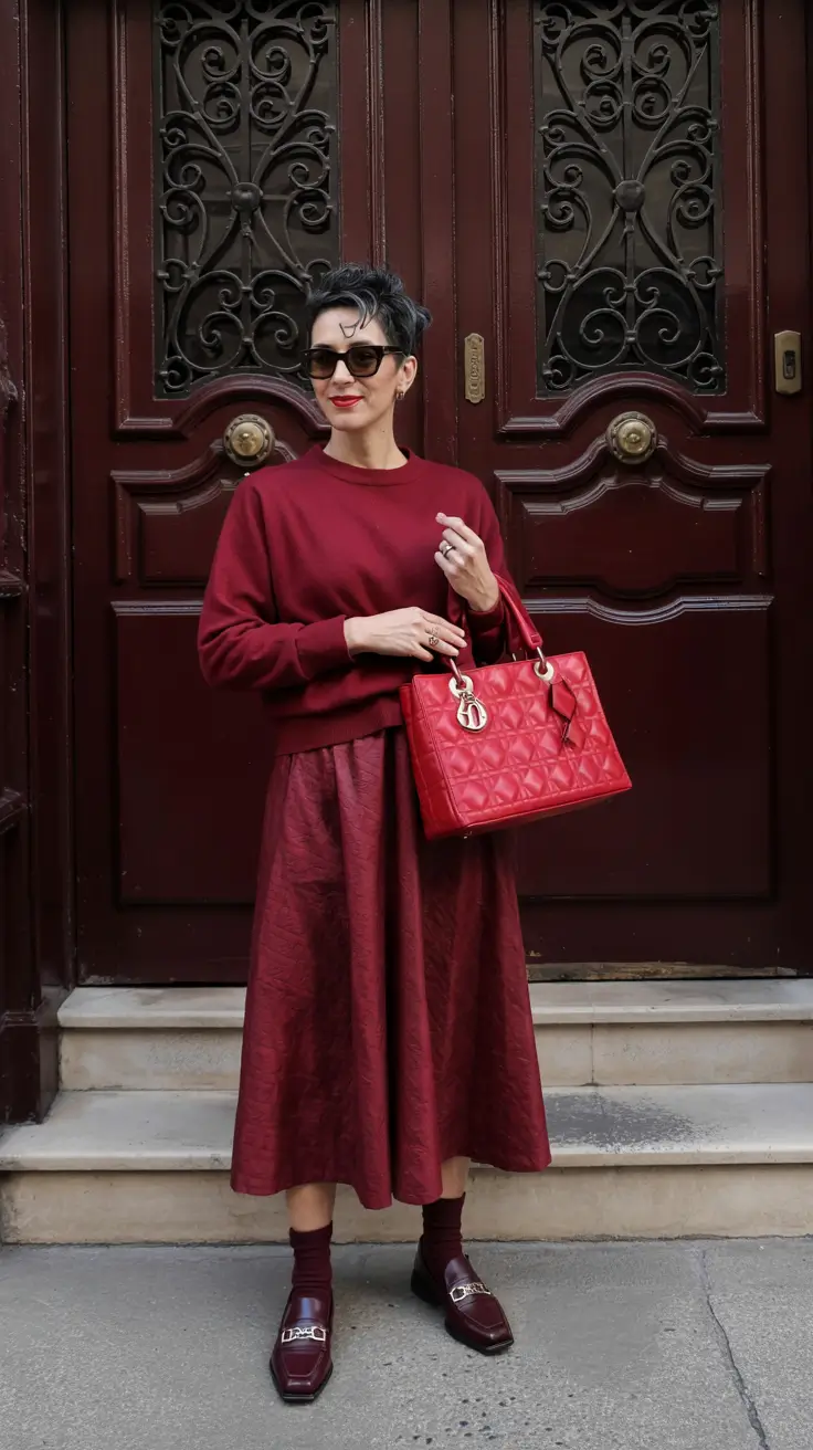 Early Winter Fashion Outfits 2025 Monochrome Red Statement