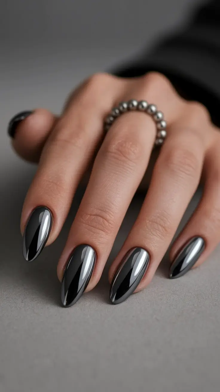 Fall Nail design for November 2025 Mirror-Shine Metallic Elegance