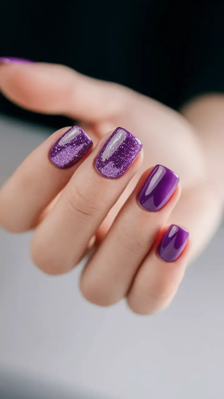 Fall Nail design for November 2025 Sparkling Purple Night