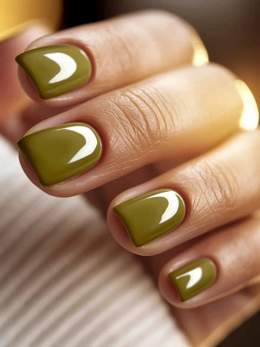 Fall Nail design for November 2025 Olive Green Minimalism
