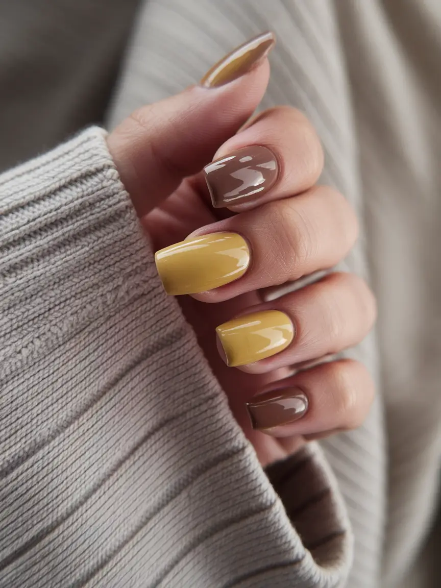 Fall Nail design for November 2025 Golden Brown Harmony