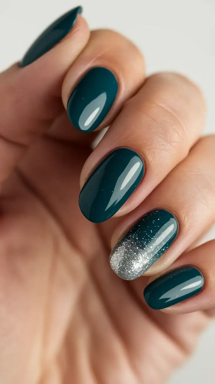 Fall Nail design for November 2025 Teal with a Sparkling Twist