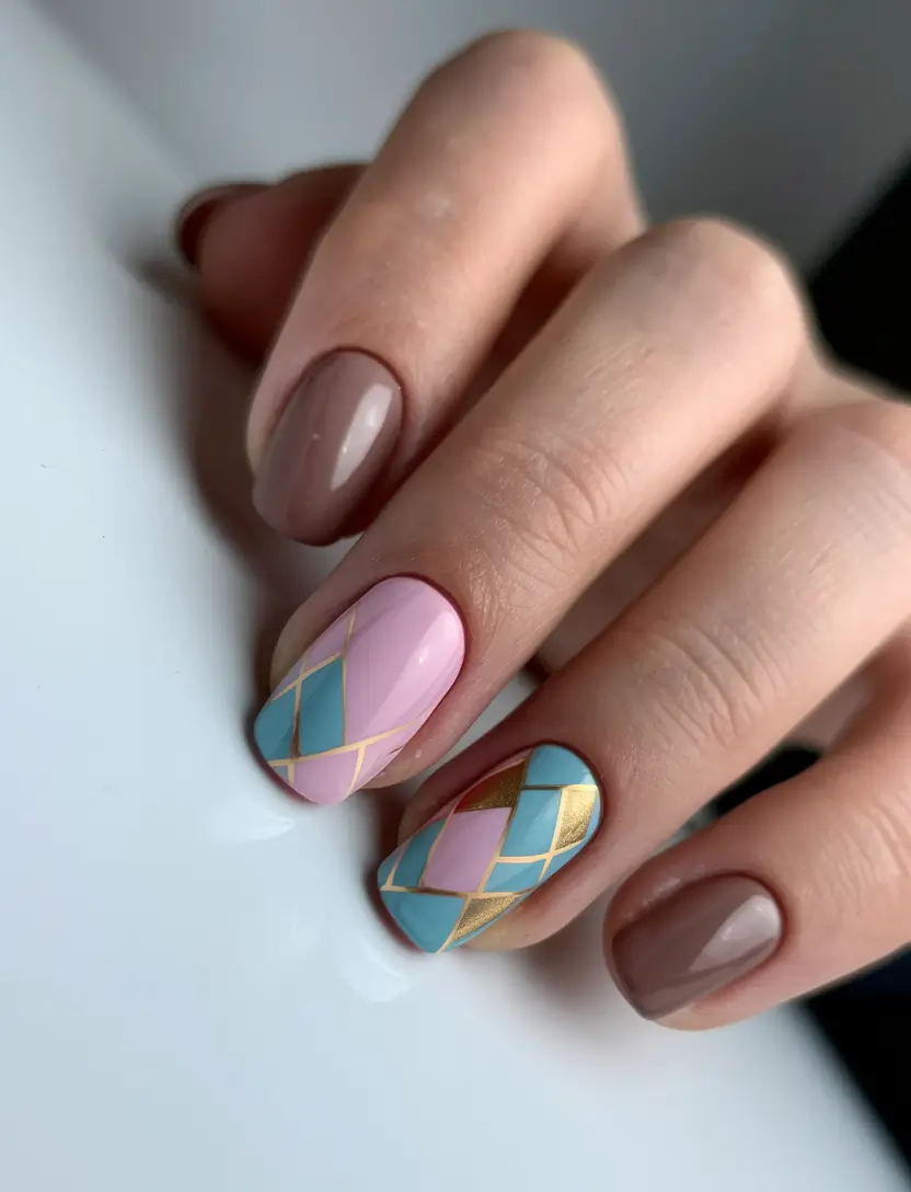 Fall Nail design for November 2025 Modern Plaid-Inspired Geometry