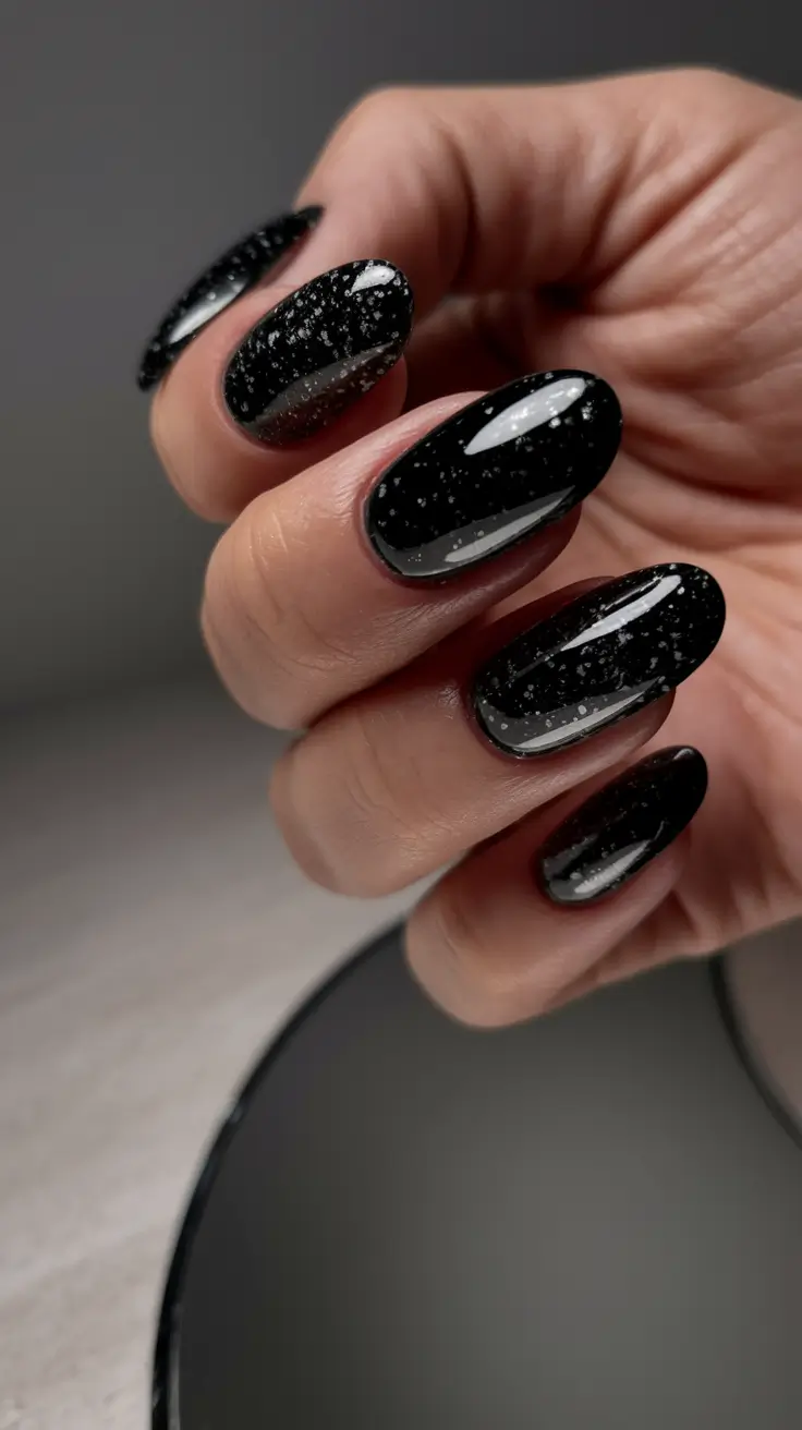 Fall Nail design for October 2025 Starry Black Magic Nails