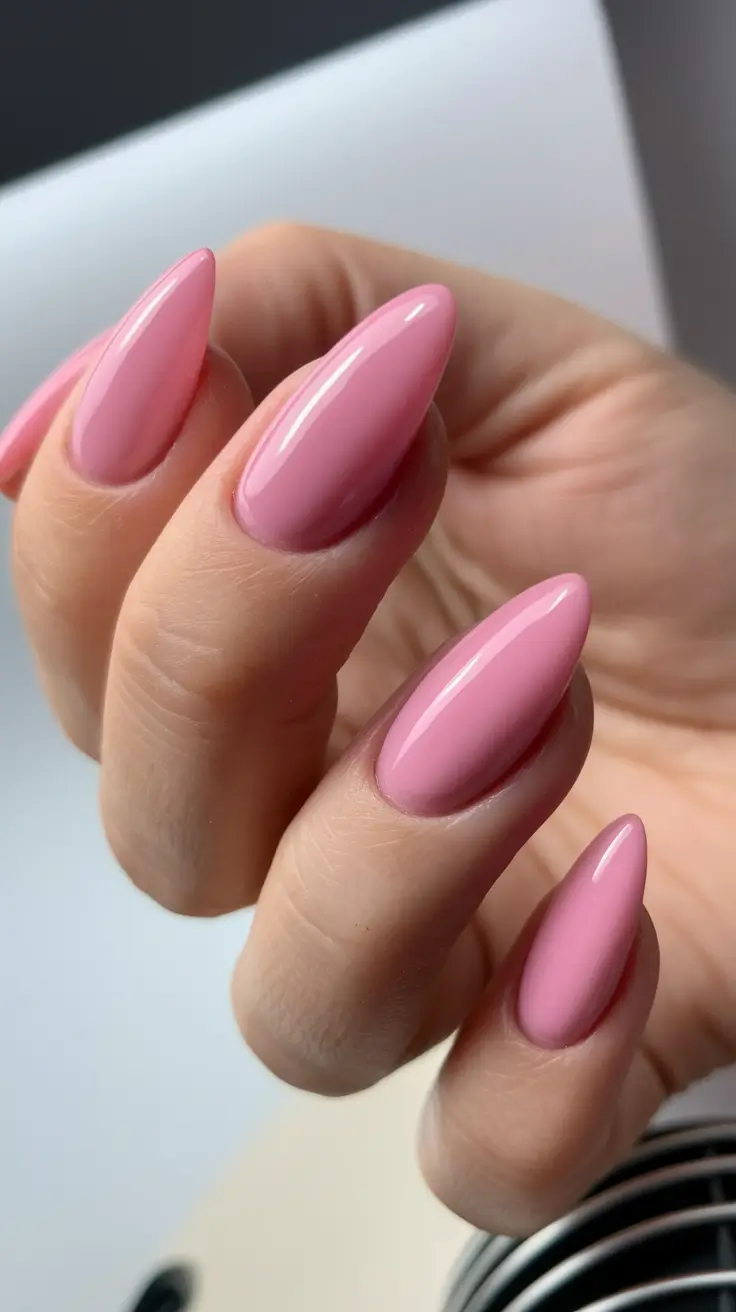 Fall Nail design for October 2025 Classic Pink Almonds