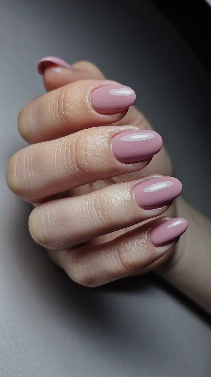 Fall Nail design for October 2025 Soft Dusty Rose Oval Nails