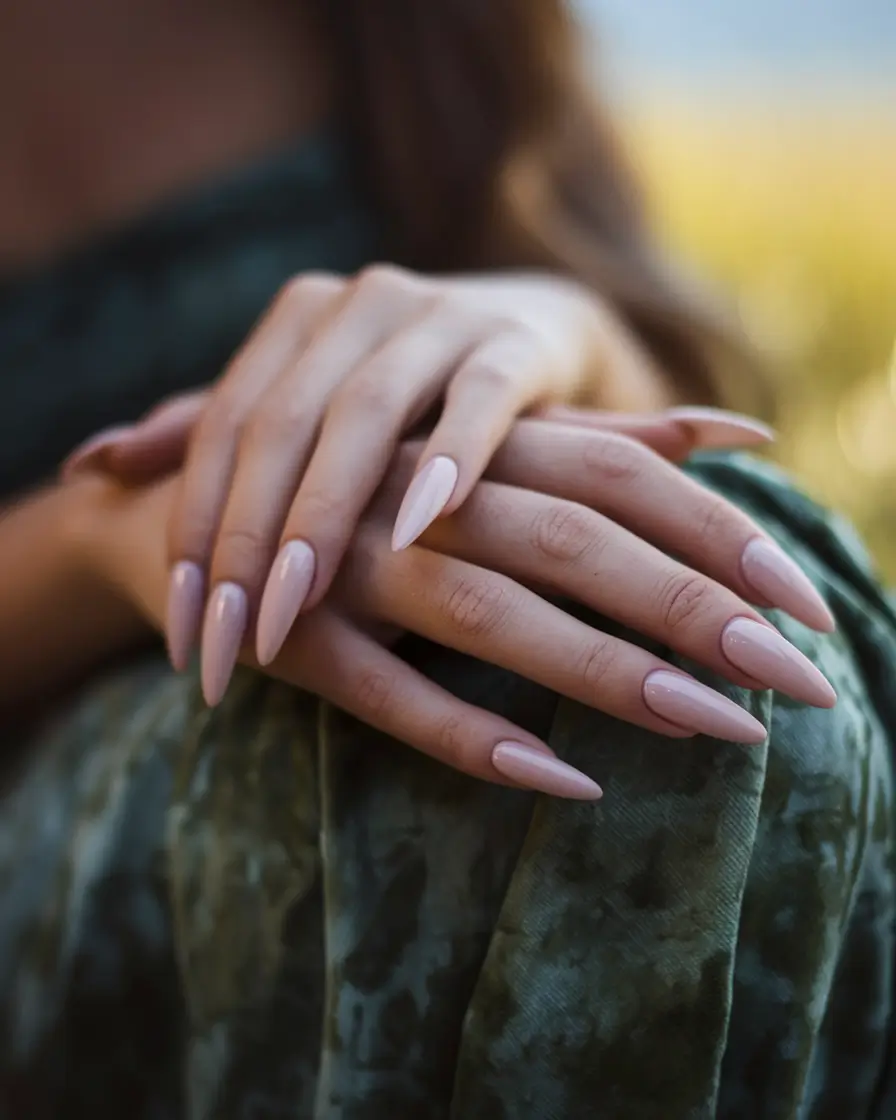 Fall Nail design for October 2025 Timeless Nude Almonds