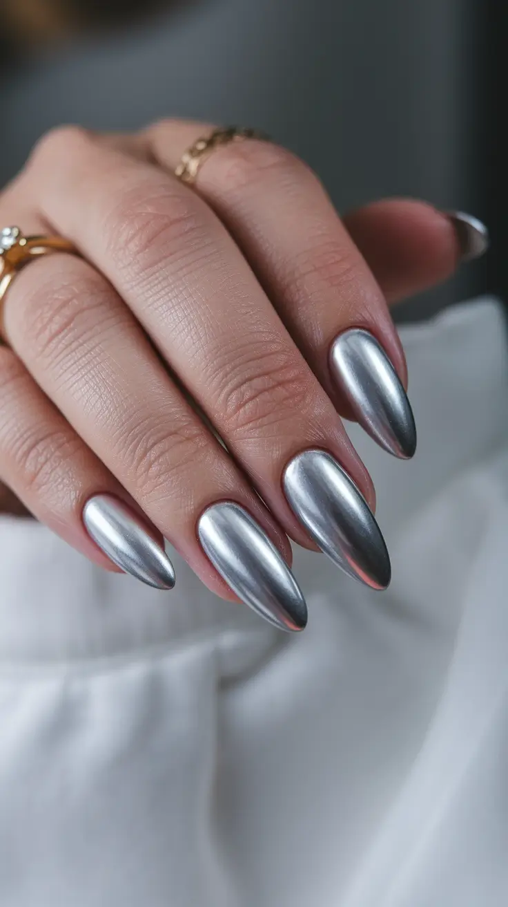 Fall Nail design for October 2025 Futuristic Chrome Statement