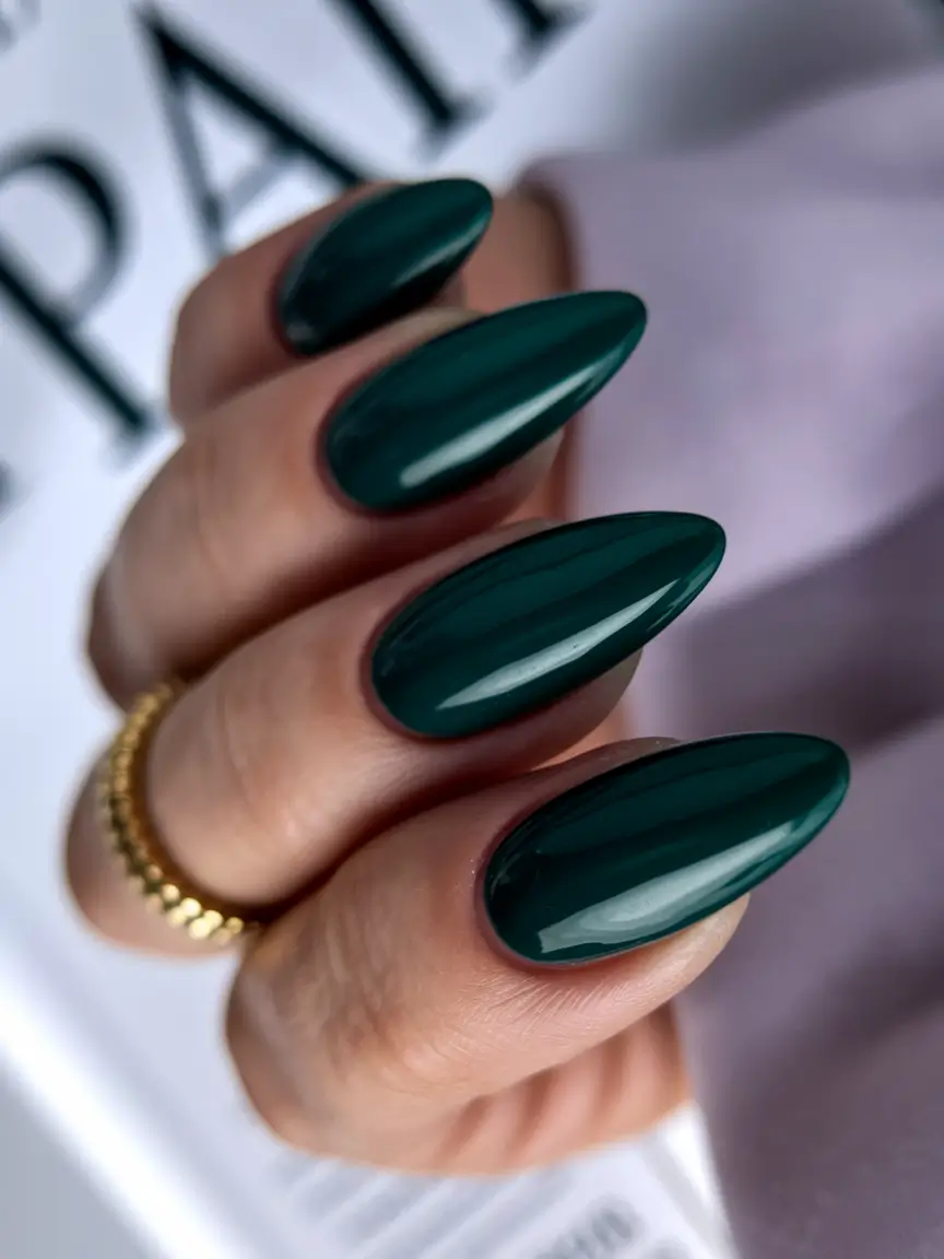 Fall Nail design for October 2025 Deep Forest Green Drama