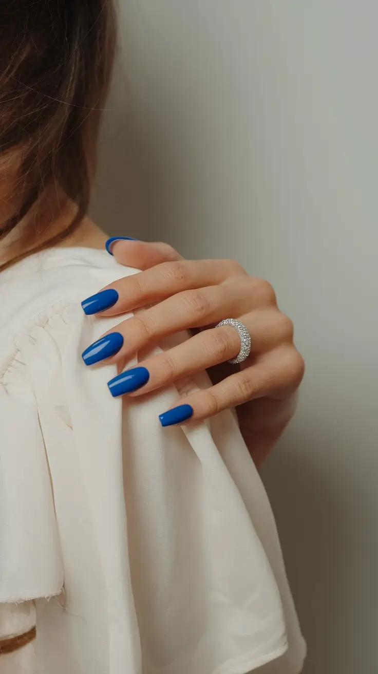 Fall Nail design for October 2025 Royal Blue Square Elegance