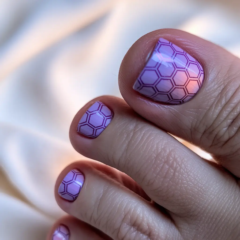 Fall Seasonal Toe Nails for October 2025 Geometric Lavender Modernism